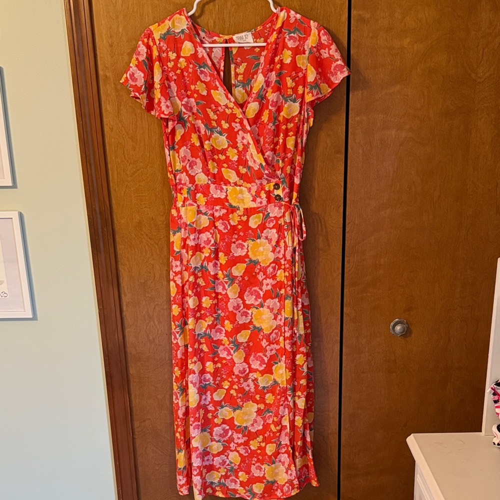 Sienna Sky Coral, Yellow, and Pink Floral Maxi Dress